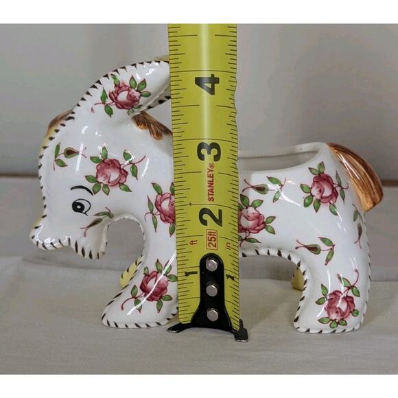 Vintage Lefton Ceramic Pottery Floral Patchwork Donkey Planter Roses Japanese - Picture 13 of 15